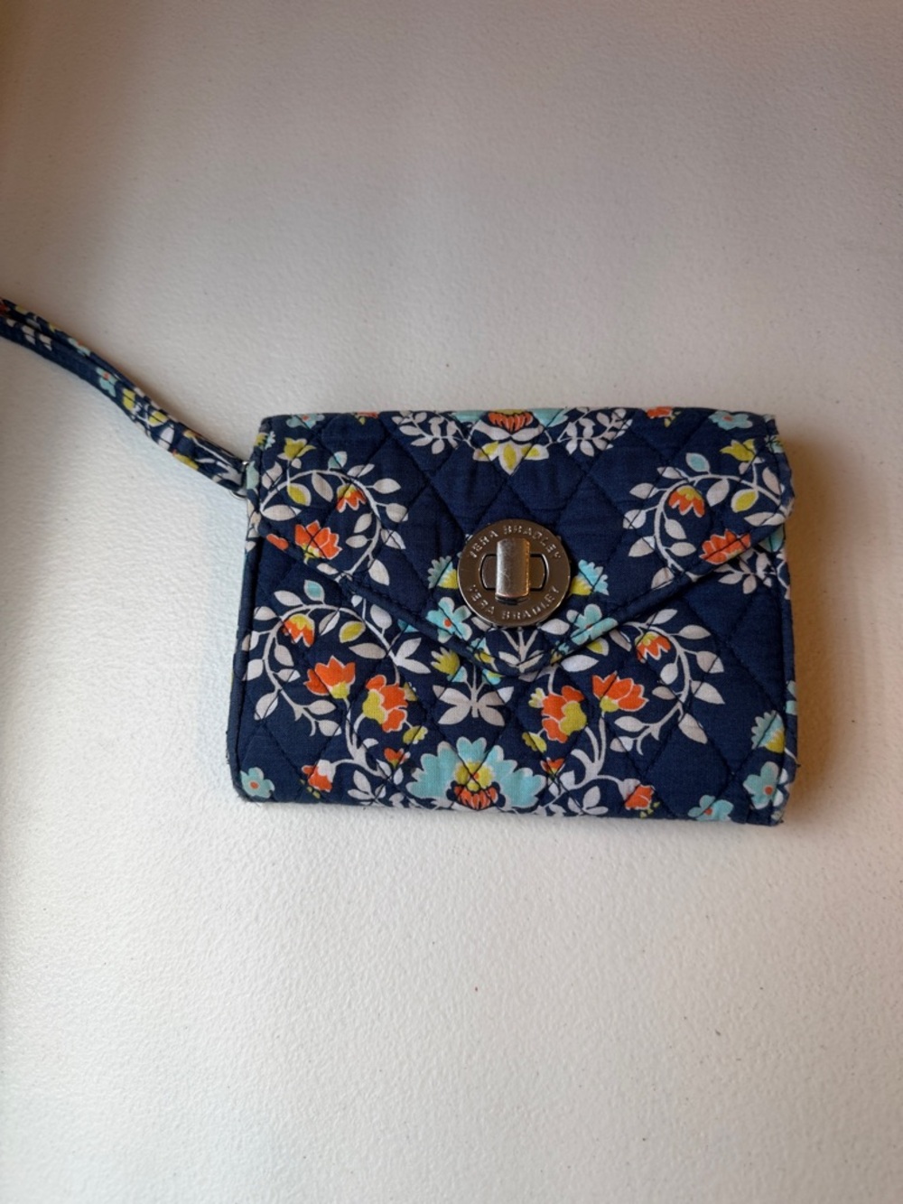 Vera Bradley Navy Floral Quilted Wristlet with Turn-Lock